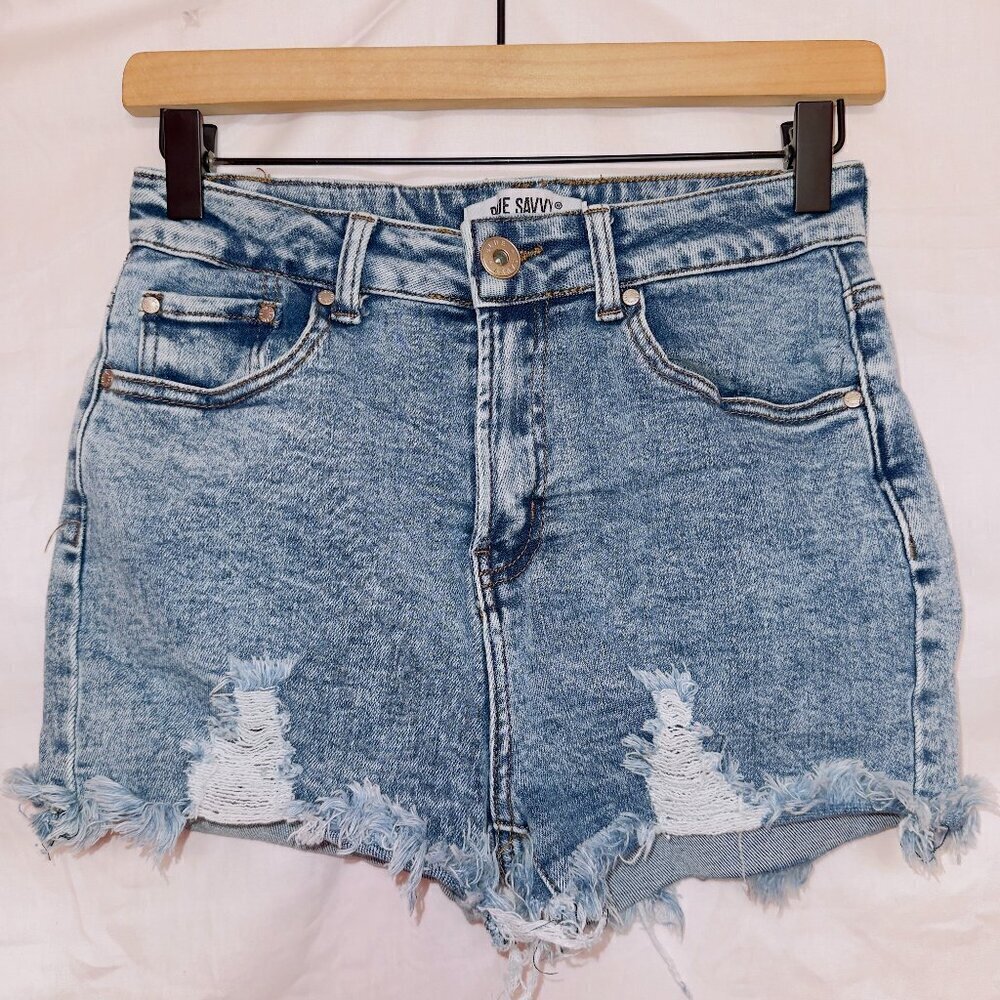 Blue Savvy Light Wash Denim High Waisted Frayed Hem Cut Off Jean Shorts 9.29